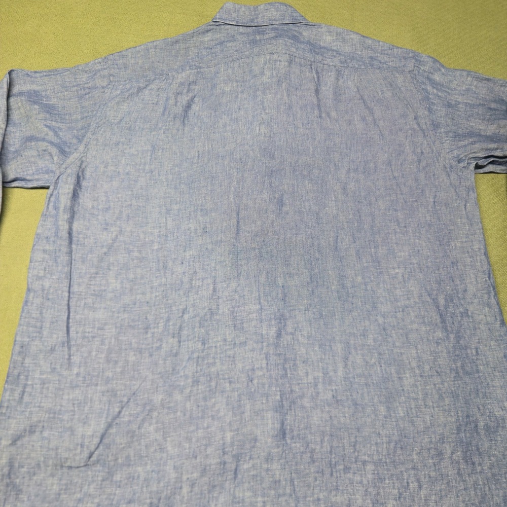 Visconti Uomo Mens Blue Linen Blend Button Down Shirt Paisley Cuff - Picture 13 of 16